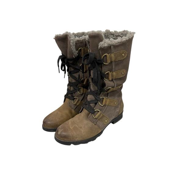 Sorel Lace Up Emelie Winter Boots Womens 8.5 Brown Gray Waterproof Insulated - Picture 1 of 10